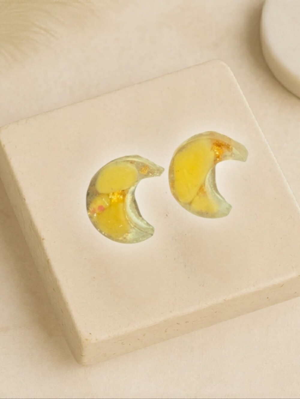 Orange Calcite Yellow Crescent Moon Resin Studs Hypoallergenic